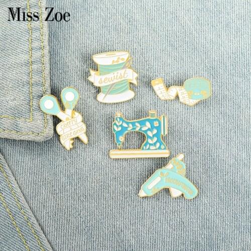 Handcraft Enamel Pins Scissors Sewing Machine Tape Measure Glue Gun Brooch Lapel Badge Bag Cartoon Jewelry Gift for Kid Friend