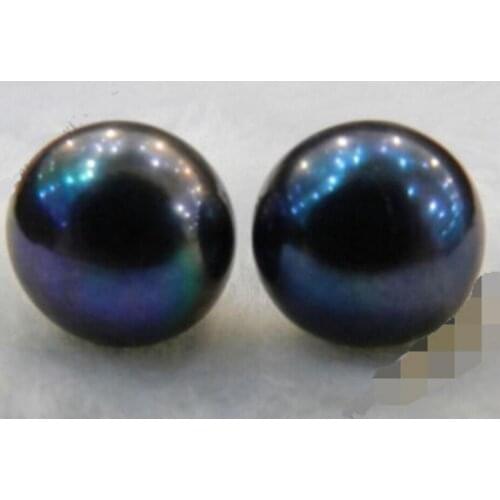 Hot sell new - Natural Black 9mm Pearl Sterling Silver Earrings AAA