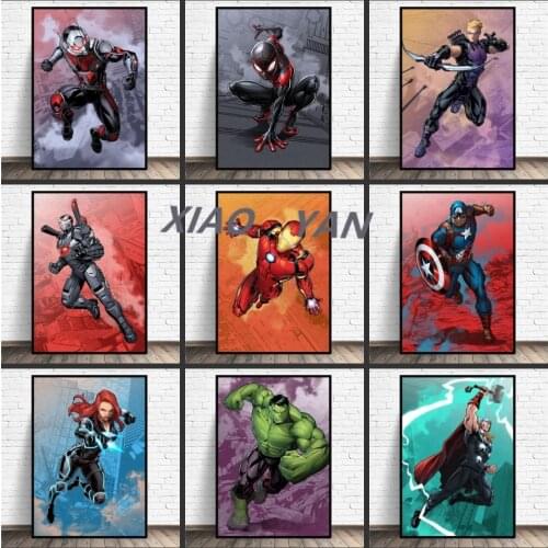 Marvel Superhero Anime Canvas Painting Spiderman Iron Man Wall Art Captain America Poster Print Wall Art Picture for Home Decor