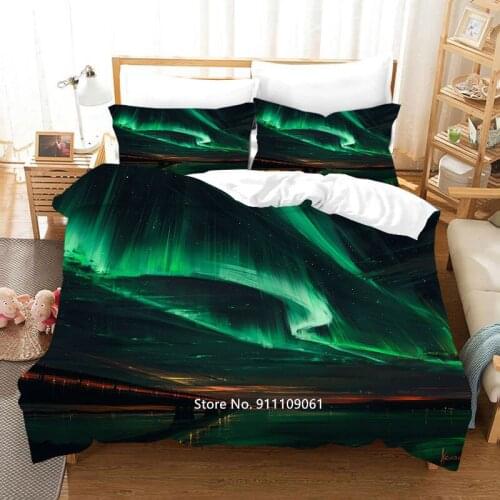 2-3 Piece Aurora Pattern Bedding Set for Adult Bedroom Soft-spread Comfortable Deluxe Duvet Cover Quality Quilt Pillowcase
