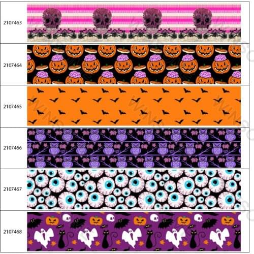 Grosgrain Halloween Ribbon Printed Skull Pumpink Cartoon Pattern 5Yards for for DIY Bow Craft Card Gifts Wrapping