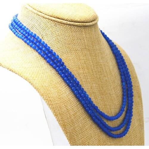 Fashion 3 rows 4 mm blue bead necklace 17-19 "