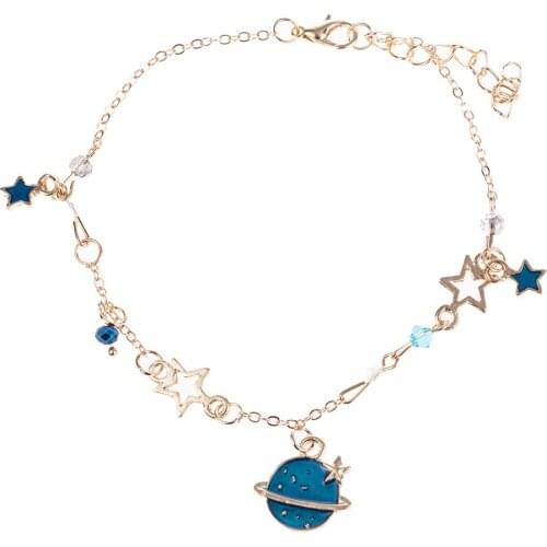 Fashion Fantasy Star Moon Universe Planet Bracelet Girl Friendship Blue Planet Crystal Anklet Gift Jewelry браслет tobillera