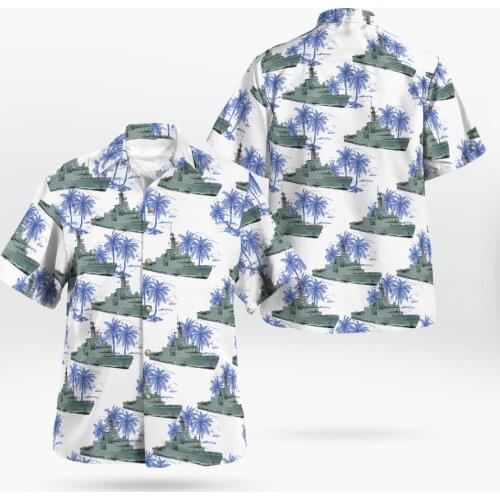 2021 New 3D Printing Warship Hawaii White Shirts Men Summer Short-sleeved Beach Shirt Men Shirts Oversize Camisa Masculina 5XL-6