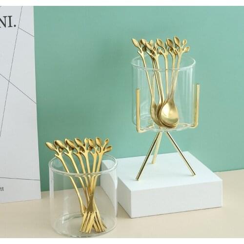 Gold Spoon and Fork Set Home Office Shop Cafe Restaurant Cake Dessert Fruit Tool Desktop Decoration Tableware Bento Accessories