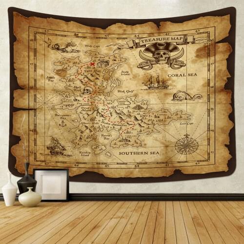 Retro Treasure Map Printed Tapestry Wall Hanging Blankets Home Art Decor Gift