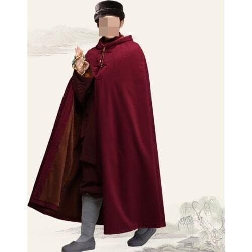 Newest dark red UNISEX high-quality Winter warm buddhist shaolin monks martial arts cape meditation cloak robe lay kung fu gown