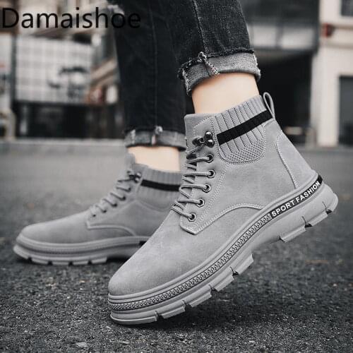 2021 Spring New Martin Boots Men Casual Breathable British Style High-Top Korean Style Trendy All-Match Worker Boot Trendy Shoes