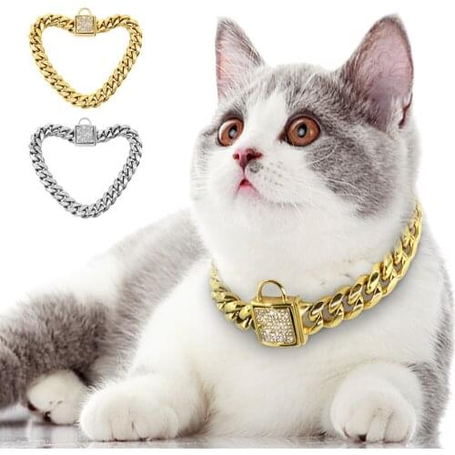 Bling Crystal Puppy Cat Necklace Satinless Steel Cats Small Dogs Chain Collar Rhinestone Kitten Necklaces Pet Accessories