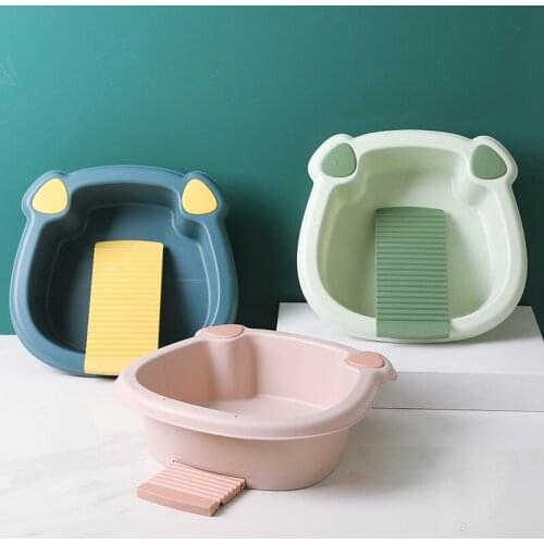 Portable Washbasin With Washboard Cute Plastic Washbasins For Baby Wash Hand Durable Basin For Dormitory Bathroom Accessories