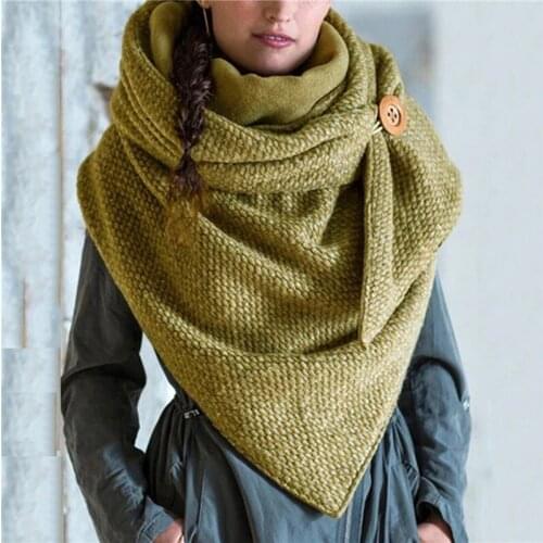 Retro Autumn Ladies Scarves Plush Warm Solid Button Soft Wrap New Casual Scarves Shawls British Long Scarves