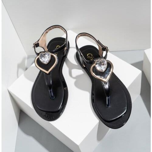 Sandal slides 2021 New heart-shaped rhinestone flat-heeled sandals with flat-bottomed womens sandals 37-42