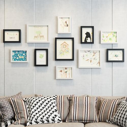 Modern Wall Frame Photo 11pcs/set Black White Wooden Wall Photo Frames Set Hanging Wood Picture Frames Set Family Wedding Decor