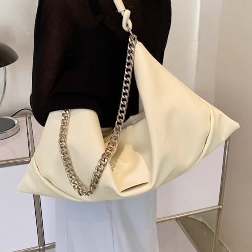 Beige Hobo Handbags for Women Oversized Casual Shopper Tote Bag Big Soft Leather Female Messenger Bags Roomy Chain Shoulder Bag
