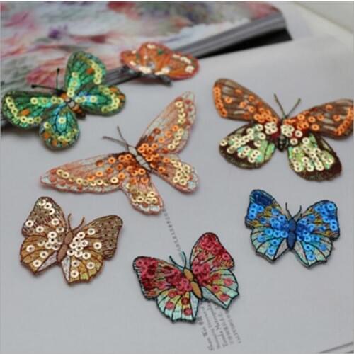 1PCS high quality yarn sequins butterfly embroidery patch Iron on patch for clothes with glue embroidery paste skirt decoration