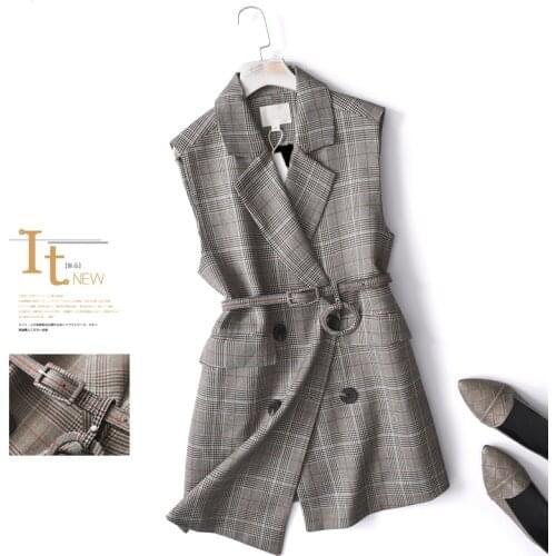 High quality plaid suit vest women Spring new slim sleeveless fashion vest womens long coat chaquetas mujeres trendy