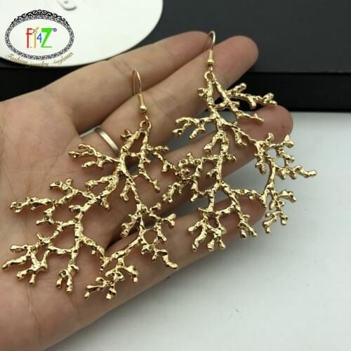 F.J4Z New Women Earrings Fashion Designer Alloy Coral Pendant Earrings Oversize Lady Party Earrings Dropship Jewelry
