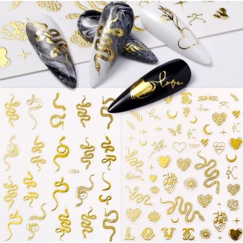 1PC Colorful Bronzing Snake Heart 3D Nail Art Stickers Gold Dragon Transfer Sliders Paper For Nails DIY Manicures Decorations