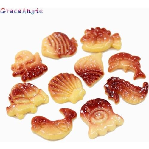 10pcs Imitation Food Ocean Animals Cameo Flatback Cabochon Funny Scrapbook DIY Embellishment Button for DIY Hair Clip Headband