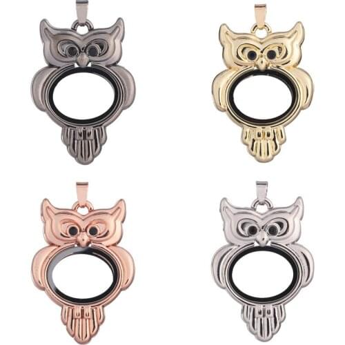 10pcs/lot New arrival Owl round animals Floating charms Locket With Rhinestones Memory Living Glass Charm Locket Pendant Jewelry
