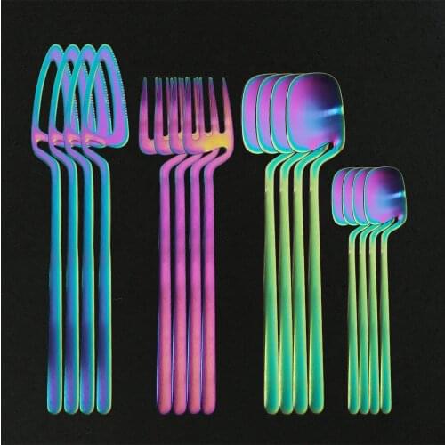 16Pcs Rainbow Matte Dinnerware Set 304 Stainless Steel Cutlery Set Dinner Knife Fork Spoon Kitchen Tableware Silverware Set