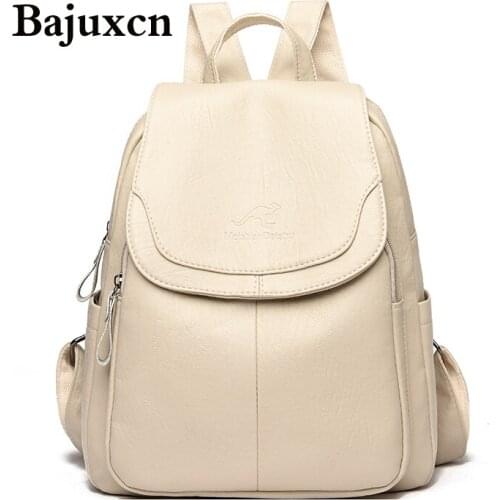 2021 New Fashion Retro Multifunction Backpack Women Plaid Leather Backpack Lady Small Travel Backpack Bookbag for Girls Sac A Do