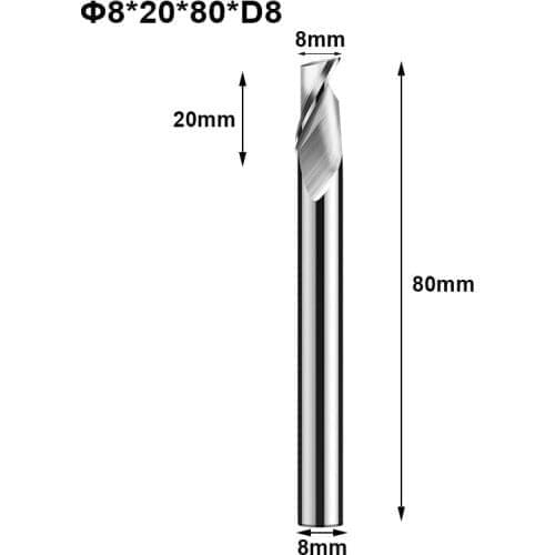 3pcs 8mm*8*20*80mm single Flute High speed Steel cutter for aluminum HSS TOP Quality router bit End mill CNC Milling Cutters