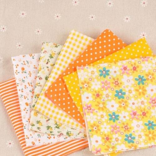 7Pcs/set Mix Orange Flower Cotton Fabric For Clothes Bags Baby&Child DIY Sewing Patchwork Cloth Handmade Material 25x25cm C2133