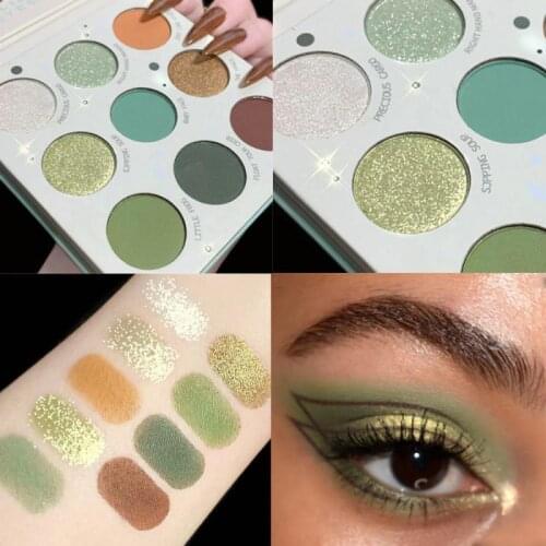 9 Color Olive Green Wonderful Eye Shadow Palette Earth Pearlescent Highlight Eyeshadow Lasting Makeup Portable Cometic TSLM1