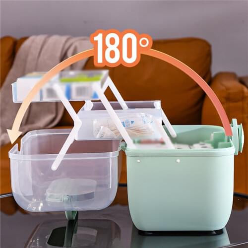 PP Large Family Medical First Aid Box Emergency Medicine Chest with Handle Foldable Medicine Storage Box with Portable Pill Box