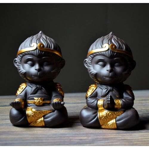 Chinese Style Tea Pets Natural Purple Clay Monkey Statues Car Decoration Figurines Tabletop Ornament Tea Ceremony Accessories