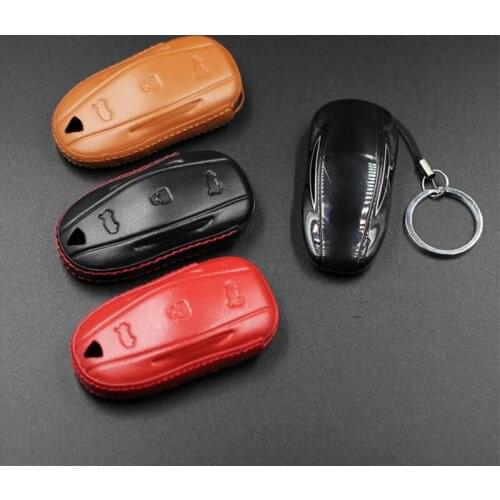 4 d Genuine leather car key cover case fob key bag shell for tesla Model S Model 3 Model X car styling accessories