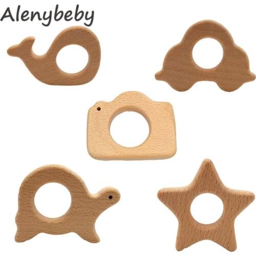 Wooden Teether Natural Wood Baby Teething Toys , Wooden Teether Animals Whale Shape Soothing Pain Relief Toys
