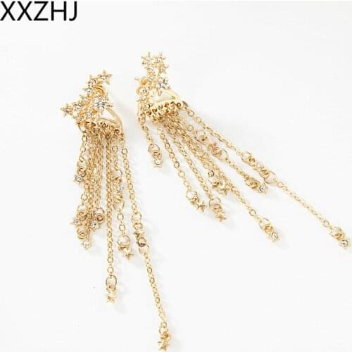 Cheap Marketing Punk Fashion New Earrings Gold Elegant Long Tassel Crystal Stars Hanging Earrings Ladies Gift Wholesale
