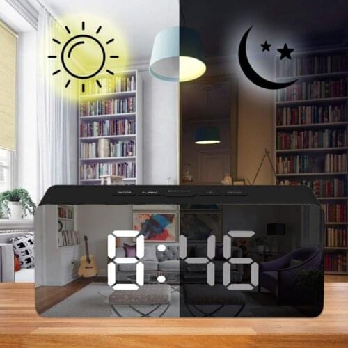 LED Creative Mirror Alarm Clock Multifunctional Night Light Makeup Mirror Digital Clock Brightness Adjustable Home Decoration