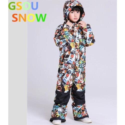 Gsou snow for boys ski suit snowboard windproof Waterproof 10000 breathable sports clothes children Siamese suit super warm
