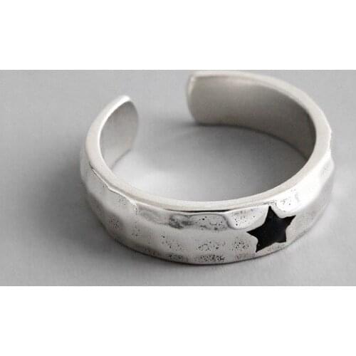 Charm rings for women, 925 sterling silver chic Black Star ring,opening Adjustable size,party fine jewelry lady gifts