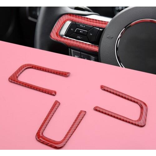 Red Carbon Fiber 3Pcs/Set Inner Steering Wheel Decor Trim Frame Cover Moulding fit for Ford Mustang 2015 2016 2017 2018 2019