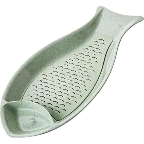 Creative Fish Shape Dumplings Plate with Dipping Saucer Double-layer Draining Dinner Plates Serving Dish (Green)