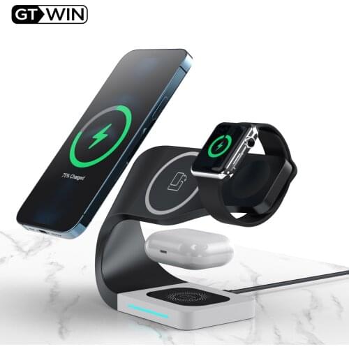 4 In 1 Magnetic Wireless Charger Holder 15W Quick Charge USB Output For iPhone 12 11 8 7Plus Apple Watch 6 5 4 3 2 1 Airpods Pro