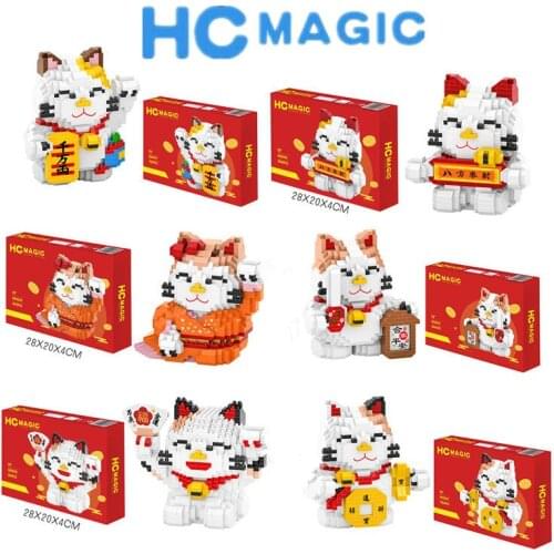 HC Mini Blocks Cute Cartoon Cat Model Building Toy Fortune Cat Anime Auction Figures New Year Present for Children Gift 2019