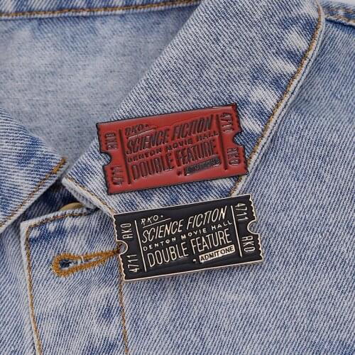 Trendy science fiction double future letter pins brooches for women men black square brooches accessories