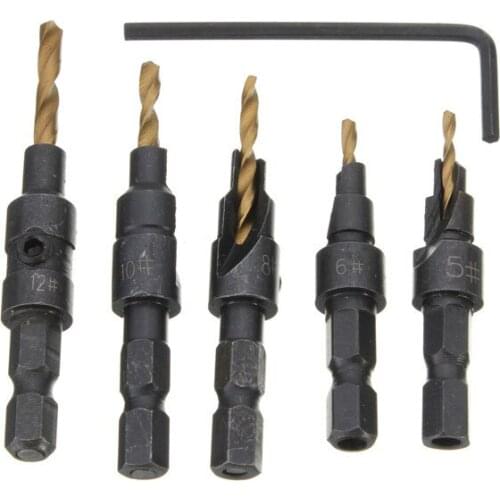 Tool Hand Drill 3 Sets/lot _ 5pcs Titanium Coated Countersunk Drill Bit Set 1/4 Inch Hex Shank Quick Change Woodworking