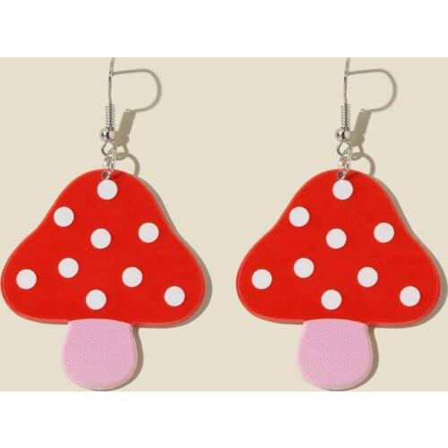 New Punk Cute Acrylic Mushroom Drop Earrings for Women Girls Red Mushroom Long Dangle Earrings Fashion Party Jewelry