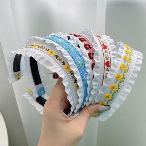 Children Cute Sweet Wide-brimmed Lace Wave Flower Fruit Hairbands Girls Lovely Colors Hair Hoop Headbands Kids Hair Accessories
