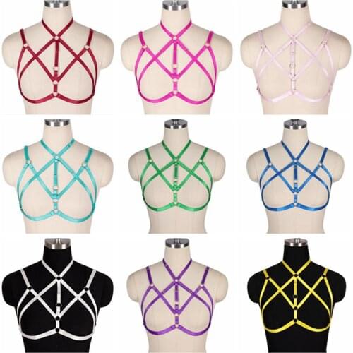 Charming Sexy Lingerie Women Body Harness Goth Crop Top Bondage Cage Bra Fetish Wear Open Chest Body Adjust Suspender Belt