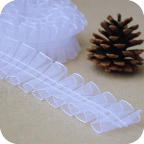 2M White Black Red Organza Tape Ribbon Pleated Lace Trim Patchwork Material DIY Sewing&Headwear Accessories Decoration 4CM Width