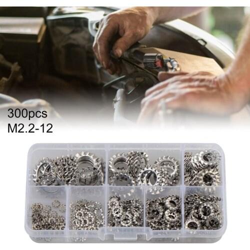 300Pcs Gaskets Sturdy Strong Anti-oxidation Ability 304 Stainless Steel Assorted Serrated Lock Washer Kit Electrical Connections