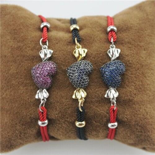Adjustable 10pcs/lot heart fashion cz charm bracelet colorful connector, cz charm bracelet connector