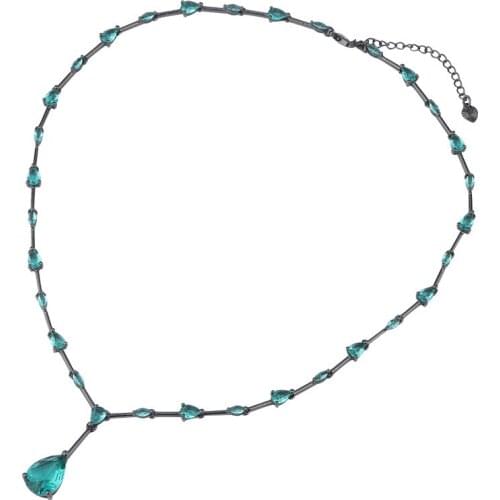 OMYFUN Brazil Luxury Statement Necklace with Green-Tourmaline Glass Crystal Charm Pendant Link Necklace Wedding Jewlry N014